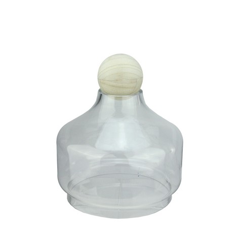 11.75 In. Transparent Glass Hurricane With Decorative Wooden Lid & Base