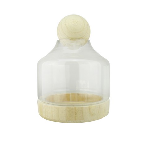 12.5 In. Transparent Glass Hurricane With Decorative Wooden Lid & Base