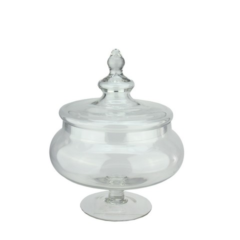 15 In. Rotund Transparent Glass Jar With Finial Topped Lid