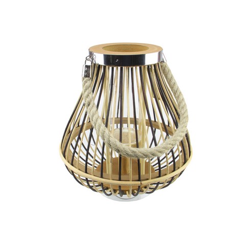 11 In. Rustic Chic Pear Shaped Rattan Candle Holder Lantern With Jute Handle