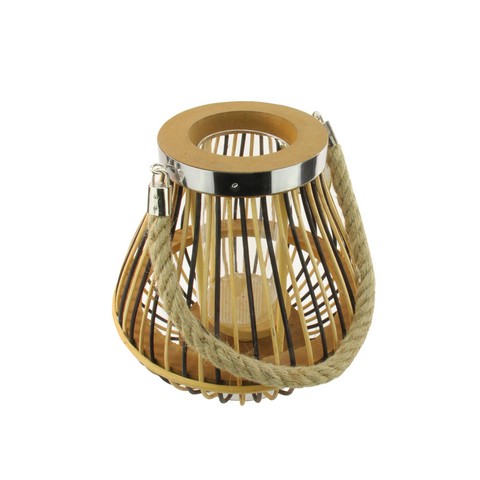 9.25 In. Rustic Chic Pear Shaped Rattan Candle Holder Lantern With Jute Handle