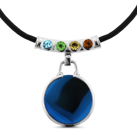 Glamfit Jewelry Glamfit Piper Sterling Silver Tube Multi Gem With Black Leather Fitness Tracking Necklace