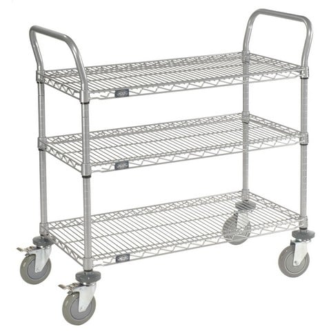 3 Shelf Utility Cart Polyurethane Caster In Chrome Finish, Chrome - 24 X 60 In.