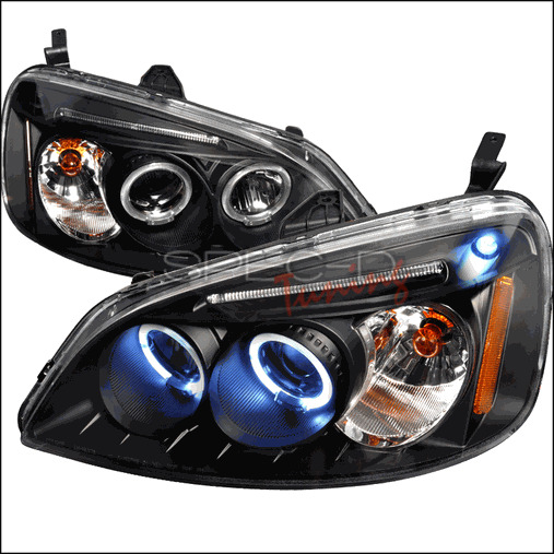 Halo Led Projector Headlights For 01 To 03 Honda Civic, Black - 10 X 20 X 24 In.
