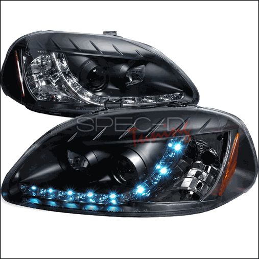 R8 Style Halo Led Projector Headlights For 96 To 98 Honda Civic, Black - 10 X 21 X 26 In.