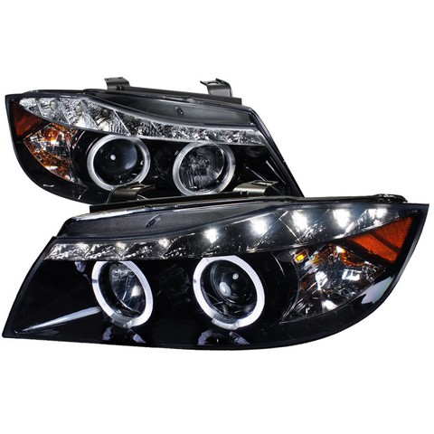 R8 Style Smoke Projector Headlight Gloss For 06 To 08 Bmw E90, Black - 13 X 25 X 26 In.