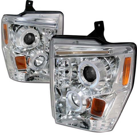 R8 Style Halo Led Projector Headlights For 08 To 10 Ford F250, Chrome - 17 X 18 X 22 In.