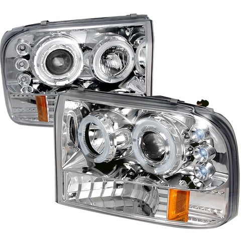 Halo Led Projector Headlights For 99 To 04 Ford F250, Chrome - 10 X 21 X 27 In.