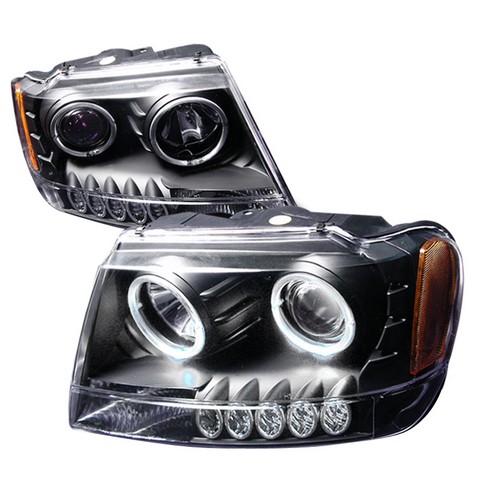 Halo Projector Headlights For 99 To 04 Jeep Grand Cherokee, Black - 25 X 21 X 12 In.