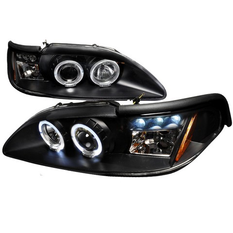 Halo Led Projector Headlights For 94 To 98 Ford Mustang, Black - 10 X 20 X 25 In.