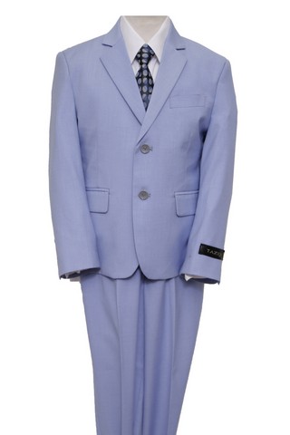 2 Button Vested Notch Lapel Boys Suits Sky Blue - 3