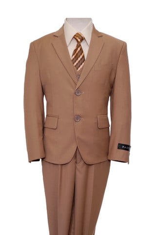 2 Button Vested Notch Lapel Boys Suits Camel - 7