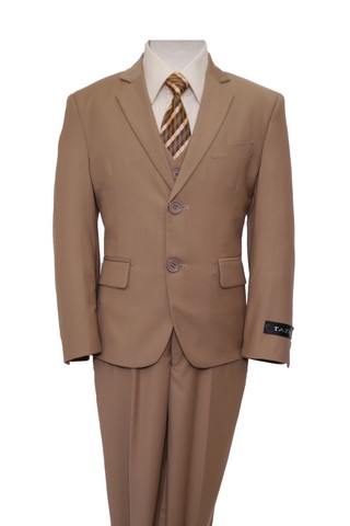 2 Button Vested Notch Lapel Boys Suits Camel - 8
