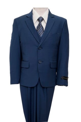 Solid 2 Button Vested Notch Lapel Boys Suits Blue - 4