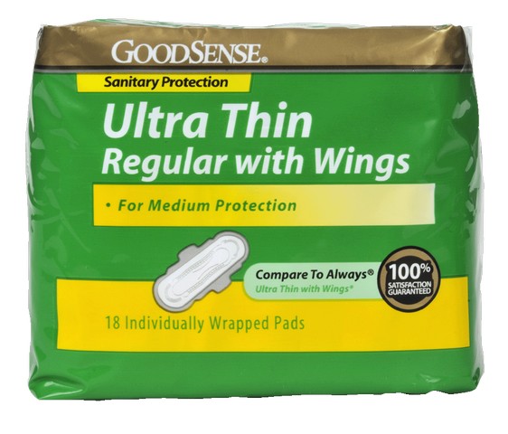 Good Sense Medium Protection Ultra Thin Regular Pads With Wings, 18 Count - Case Of 12