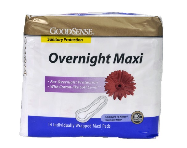 Good Sense Overnight Maxi Pads, 14 Count - Case Of 12