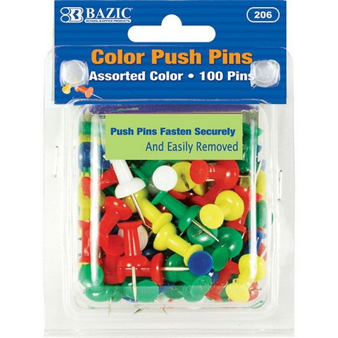 Bazic 206 Assorted Color Push Pins (100/pack) Case Of 24