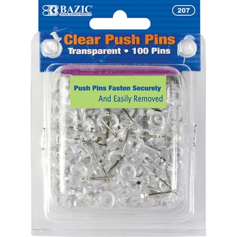Bazic 207 Clear Transparent Push Pins (100/pack) Case Of 24