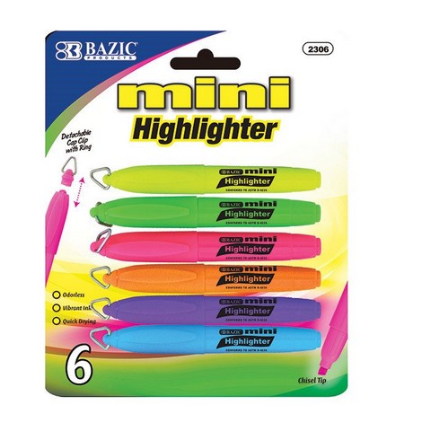 UPC 648949546212 product image for Bazic 2306  Mini Fluorescent Highlighter w/ Cap Clip (6/Pack) Pack of 24 | upcitemdb.com