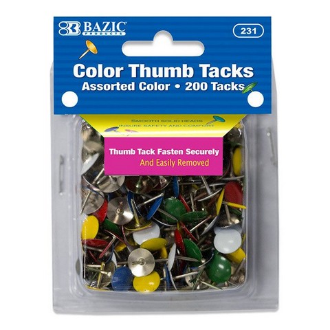 Bazic 231 Assorted Color Thumb Tack (200/pack) Pack Of 24