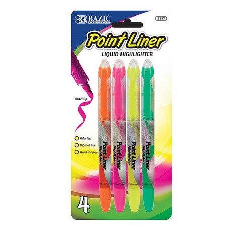 UPC 764608023174 product image for Bazic 2317 Pen Style Fluorescent Color Liquid Highlighters (4/Pack) Pack of 24 | upcitemdb.com