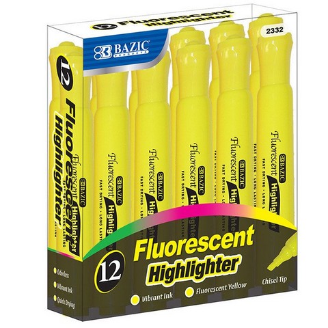 UPC 758218789643 product image for Bazic    Yellow Desk Style Fluorescent Highlighters (12/Box) Case of 12 | upcitemdb.com