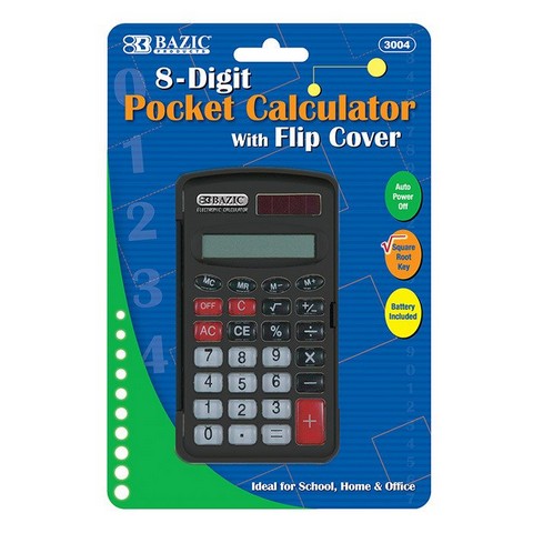 Bazic 3004 8-digit Pocket Size Calculator W/ Flip Cover Box Of 24