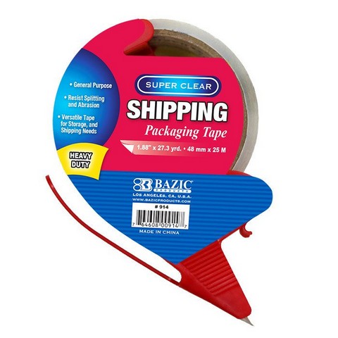 Bazic 914 1.88" X 27.3 Yards Super Clear Heavy Duty Packing Tape With Dispenser Case Of 36