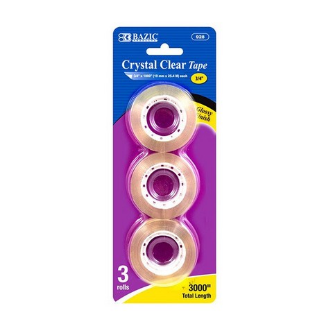 Bazic 928 3/4" X 1000" Crystal Clear Tape Refill (3/pack) Case Of 24