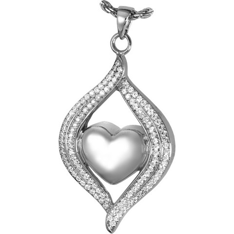 3320p Cremation Jewelry Teardrop Ribbon Heart Platinum Pendant