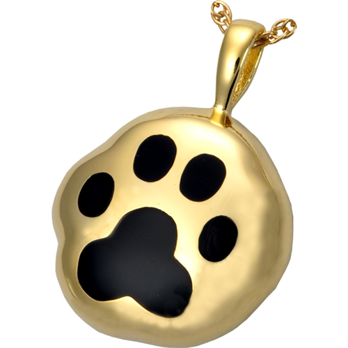 3160gp Pet Cremation Jewelry Hammered Paw Print Cremation 14k Gold Plating Pendant