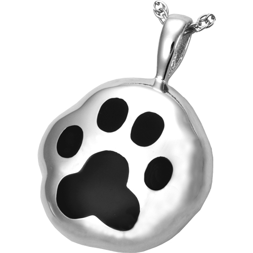 3160wg Pet Cremation Jewelry Hammered Paw Print Cremation 14k Solid White Pendant