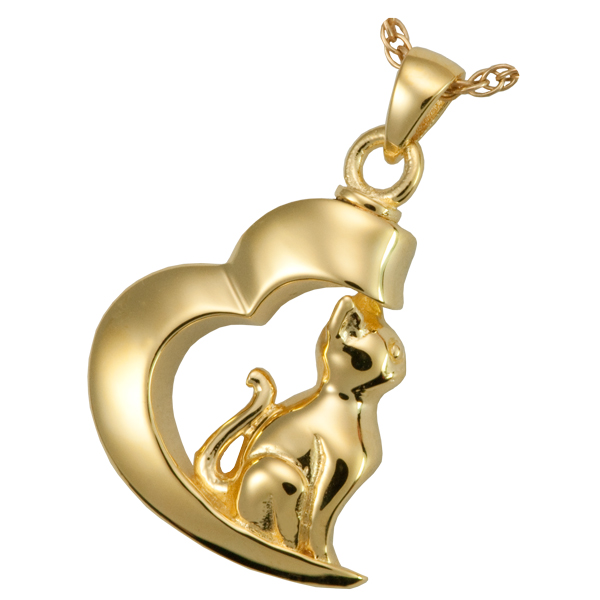 3068gp Pet Cremation Jewelry In My Heart Cat 14k Gold Plating Pendant