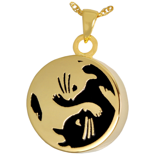 3552yg Pet Cremation Jewelry Kitty Yin Yang 14k Solid Yellow Gold Pendant