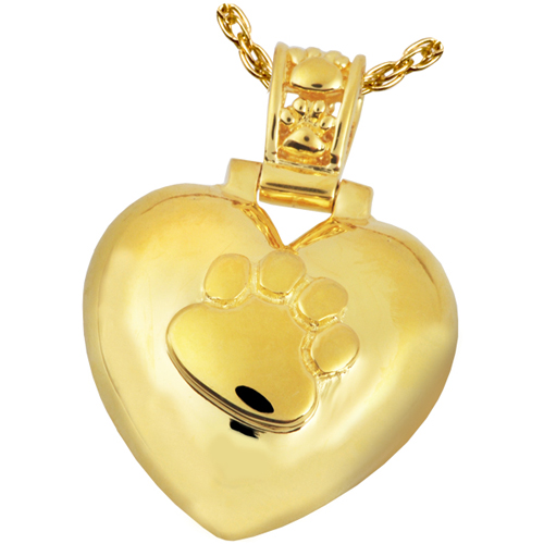 3245yg Pet Cremation Jewelry Paw Print Heart With Paw Print Bail 14k Solid Yellow Gold Pendant
