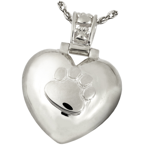 3245s Pet Cremation Jewelry Paw Print Heart With Paw Print Bail Sterling Silver Pendant