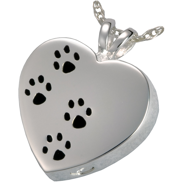 3167wg Pet Cremation Jewelry Paw Prints On My Heart 14k Solid White Gold Pendant