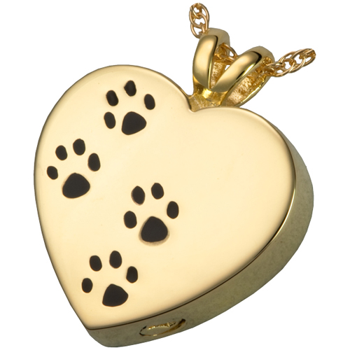 3167yg Pet Cremation Jewelry Paw Prints On My Heart 14k Solid Yellow Gold Pendant