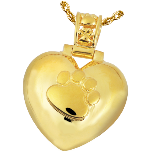 3245gp Pet Cremation Jewelry Paw Print Heart With Paw Print Bail 14k Gold Plating Pendant