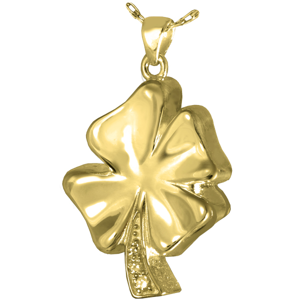 0931gp Cremation Jewelry Four Leaf Clover With Crystals 14k Gold Plating Pendant