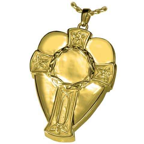 3309gp Cremation Jewelry Celtic Warrior Cross And Shield 14k Gold Plating Pendant