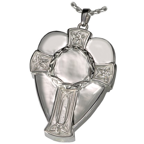 3309wg Cremation Jewelry Celtic Warrior Cross And Shield 14k Solid White Gold Pendant
