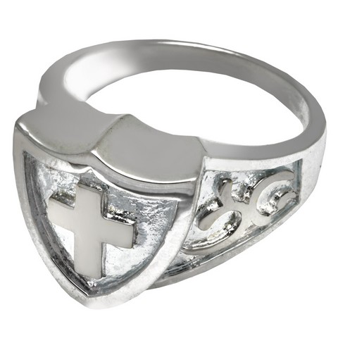 2005wg-10 Cremation Jewelry 14k Solid White Gold Cross Shield Ring , Size 10