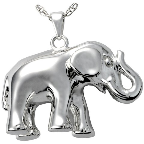 3264wg Cremation Jewelry Elephant Never Forgets 14k Solid White Gold Pendant