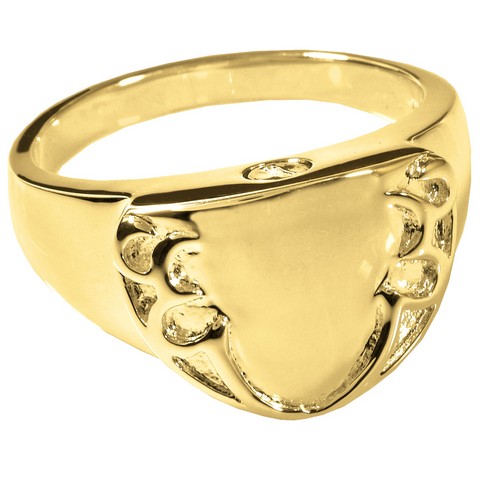 2022gp-10 Cremation Jewelry 14k Gold Plating Engravable Shield Ring, Size 10