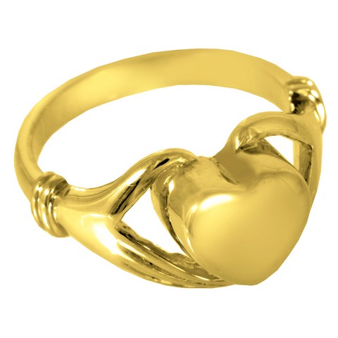 2002gp-11 Cremation Jewelry 14k Gold Plating Heart Ring , Size 11