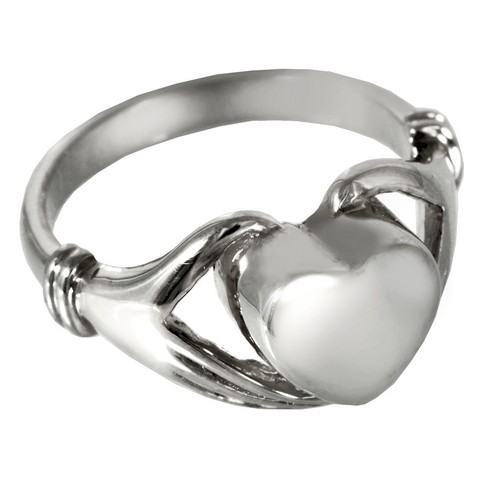 2002wg-10 Cremation Jewelry 14k Solid White Gold Heart Ring , Size 10