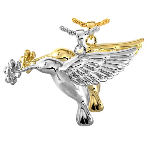Mg-3341gp Cremation Jewelry Hummingbird & Flower 14k Gold Platingpendant