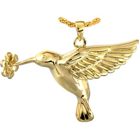 Mg-3341yg Cremation Jewelry Hummingbird & Flower 14k Solid Yellow Gold Pendant