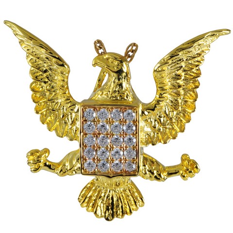 3051yg Cremation Jewelry Jeweled Eagle 14k Solid Yellow Gold Pendant